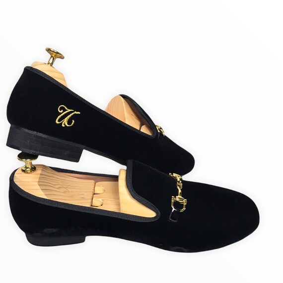Men Designer Velvet Shoes // Black Velvet Slip-On Loafer Shoes // Men Black Velvet Loafers // Round Shape Comfortable Shoes // Gift for Men