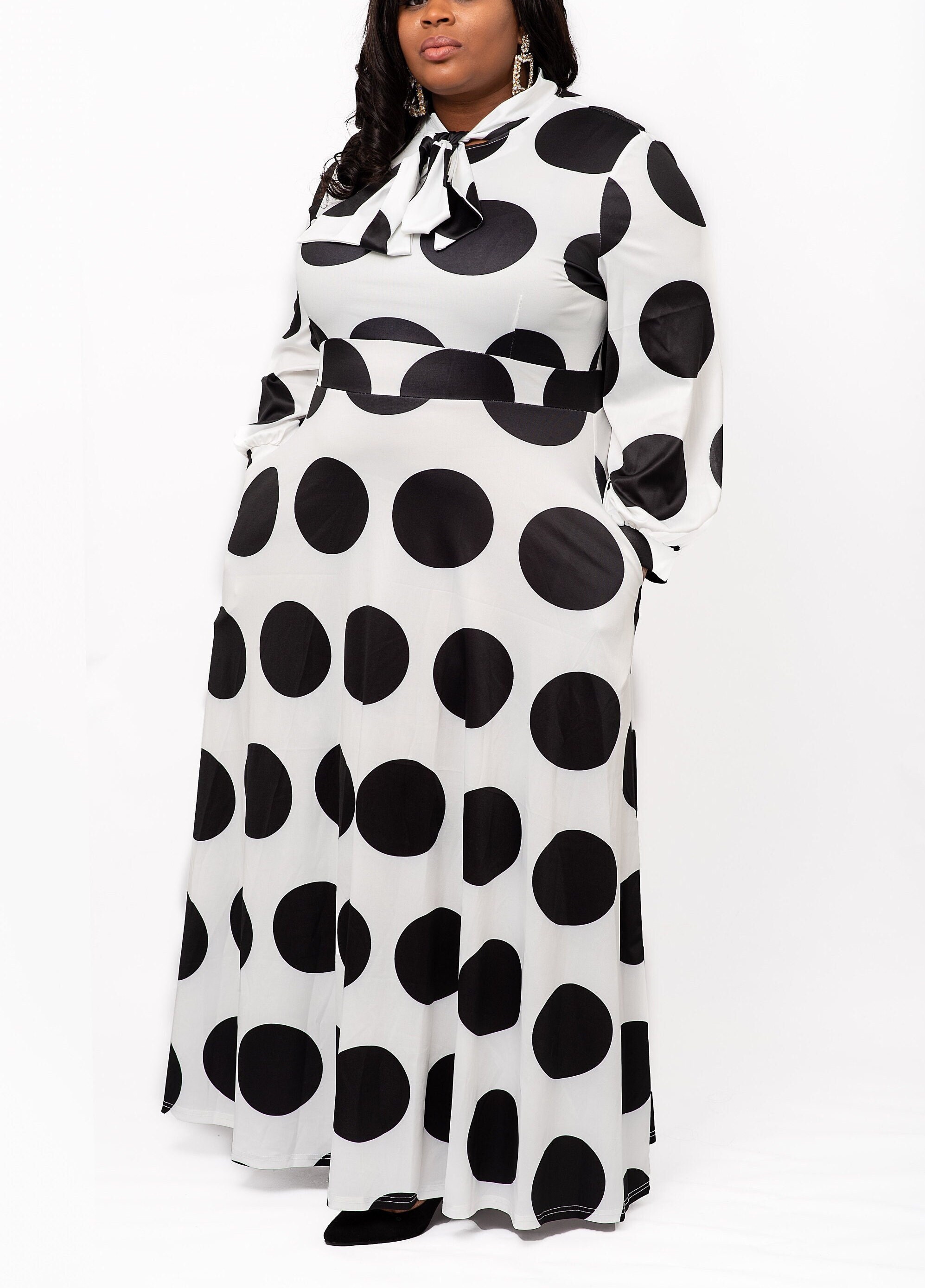 knee length dresses for ladies Plus Size Polka Dot Print Tiered Maxi Dress Above Ankle Length – Anna-Kaci main image 0