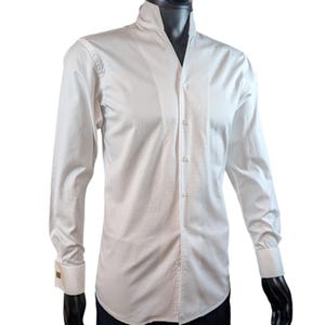 Camisa de vestir blanca de cuello mandarín y corte entallado para hombre, UNIK COLLECTION Formal Wear