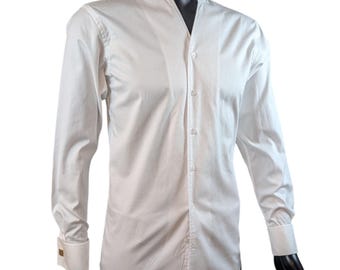 Men's White Slim Fit Mandarin Collar Dress Shirt, UNIK COLLECTION Formal Wear