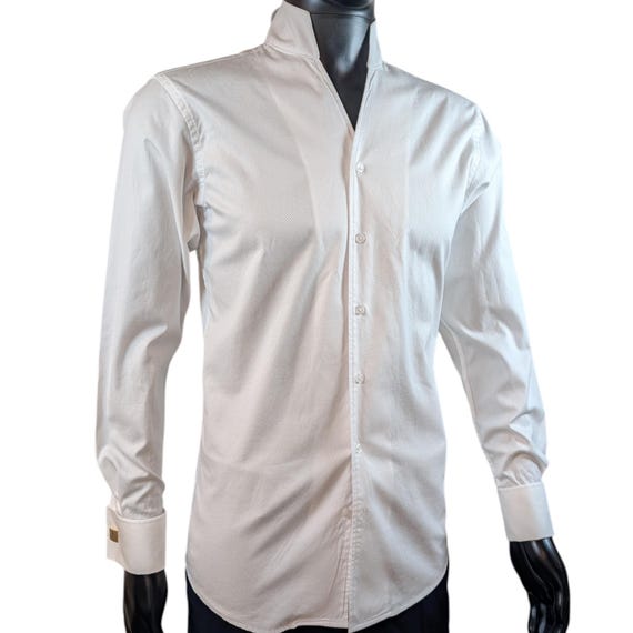 Men's White Slim Fit Mandarin Collar Dress Shirt, UNIK COLLECTION Formal  Wear - Etsy