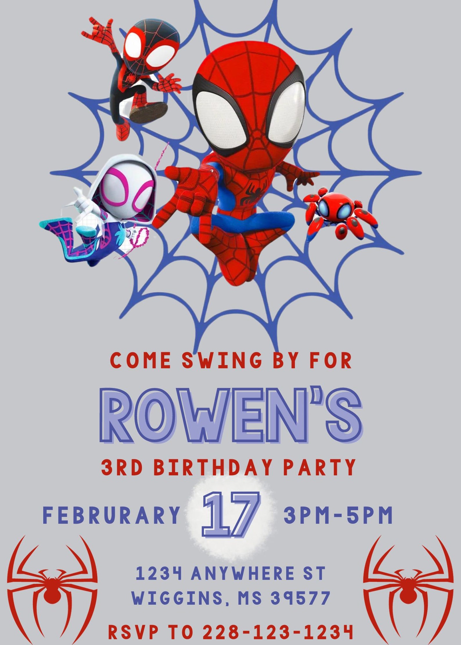 Spidey and His Amazing Friends Birthday Party Invitation template Spidey and His Amazing Friends Birthday Party Invitation template