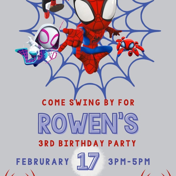 Spidey and His Amazing Friends Birthday Party Invitation -Template Editable by Canva