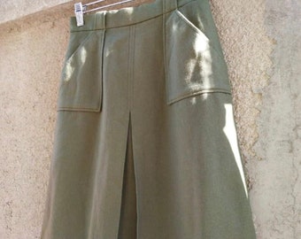 1970s Olive green wool skirt with front kick-pleat & pockets by Tokyo Angelgroup