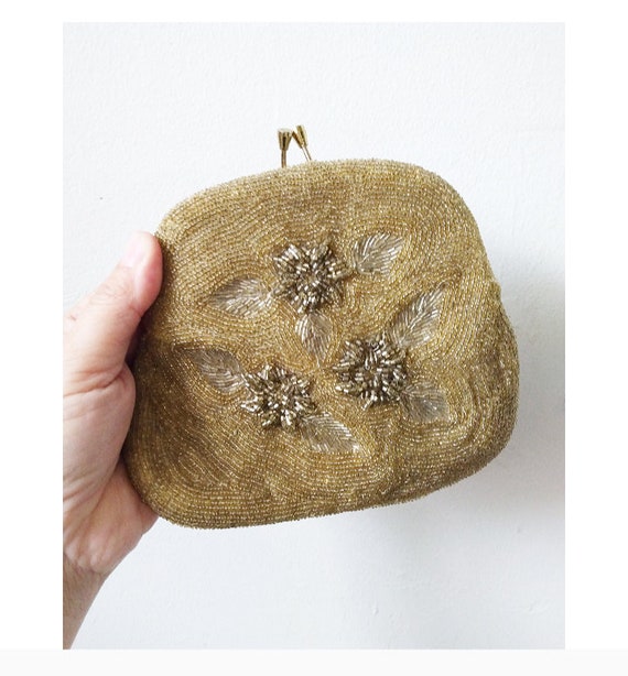 1940s/50s Gold Hand beaded satin evening clutch. … - image 3