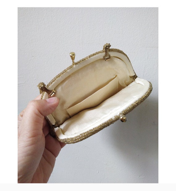 1940s/50s Gold Hand beaded satin evening clutch. … - image 6