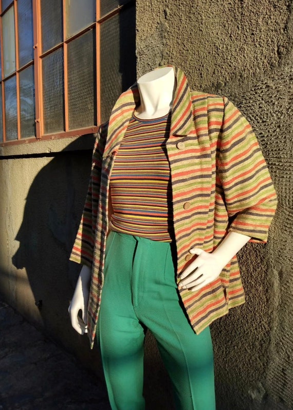 1960s lightweight, striped jacket with 3/4 sleeves - image 5