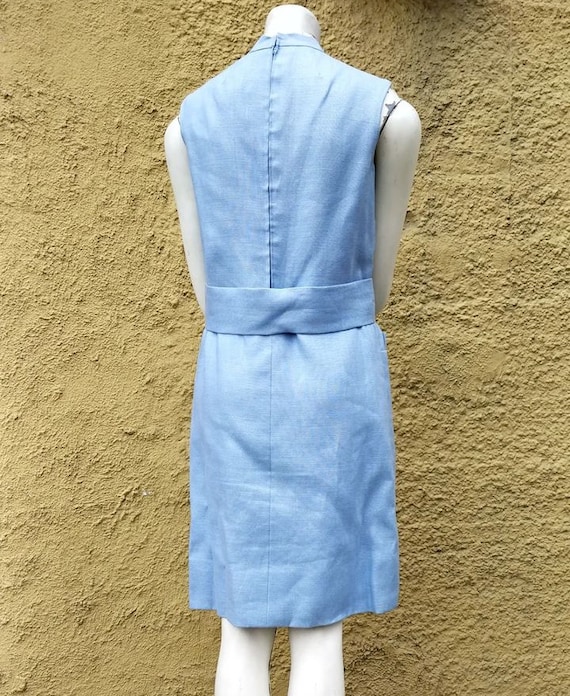 Beautiful 1960s Baby blue textured linen sheath d… - image 4