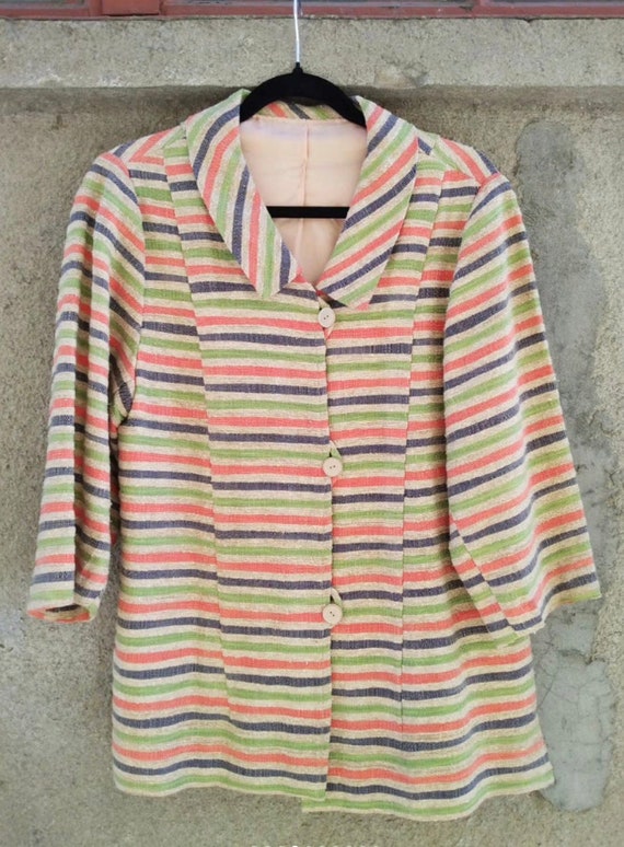 1960s lightweight, striped jacket with 3/4 sleeves - image 2