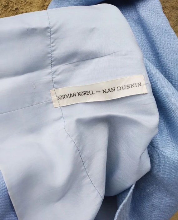 Beautiful 1960s Baby blue textured linen sheath d… - image 7