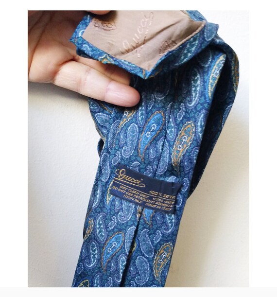 1970s/80s GUCCI blue silk paisley tie - Made in I… - image 3