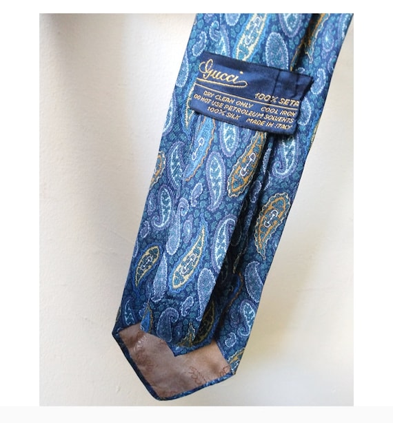 1970s/80s GUCCI blue silk paisley tie - Made in I… - image 2