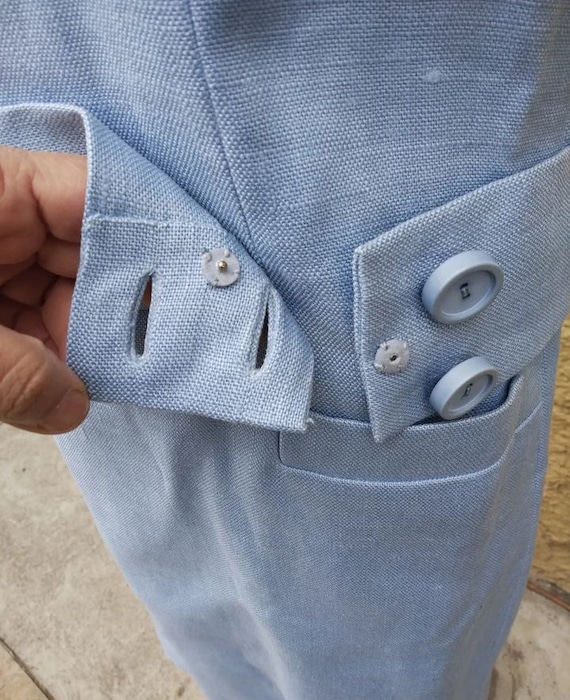 Beautiful 1960s Baby blue textured linen sheath d… - image 5