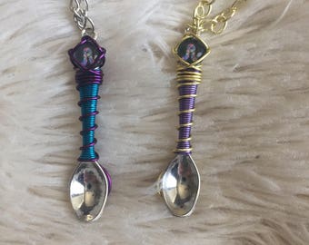 Custom Color Wire Wrap Novelty Pretty Lights Mini Spoon Necklace