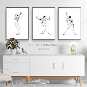 Freddie Mercury 1986 Music Posters Set / Queen print Wembley Stadium Magic tour Live concert Rock band Artist Lover gift Gallery wall Art