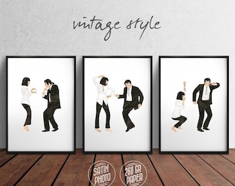 Pulp Fiction Posters Set | Mia and Vincent | Movie prints Jack Rabbit Slims Tarantino movie lover Cinema wall art Couple gift Decor home