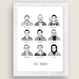 Poster Bill Murray, ilustración retro de personajes, cartel de cine clásico, retrato de tinta negra de actor, regalo para amantes del cine