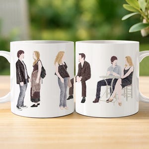 Before Trilogy - Movie Mug, Jesse and Celine, Before Sunrise, Iconic movie scene art, Richard Linklater, Watercolor drawing, Film lover gift