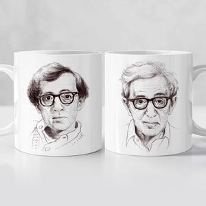 Woody Allen Mug / Coffee Filmmaker original portrait Watercolor drawing of movie director Annie Hall Match point Midnight Paris Film print
