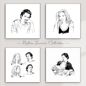 Before Sunrise - Set 4 mini pósters | Jesse y Céline | Carteles película Antes del amanecer, Ilustración artística, Regalo original cinéfilo