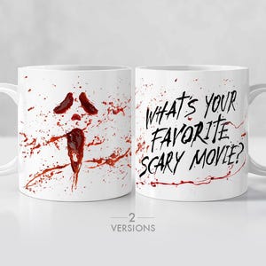 Scream Taza Mug | Cual es tu película de terror favorita | Ghostface Película Wes Craven Frase famosa cine terror Regalo friki original