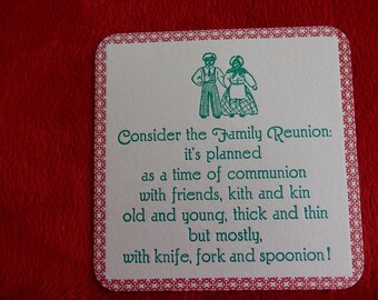 Family Reunion Beverage Coasters / Set of 8 / Letterpress Printed