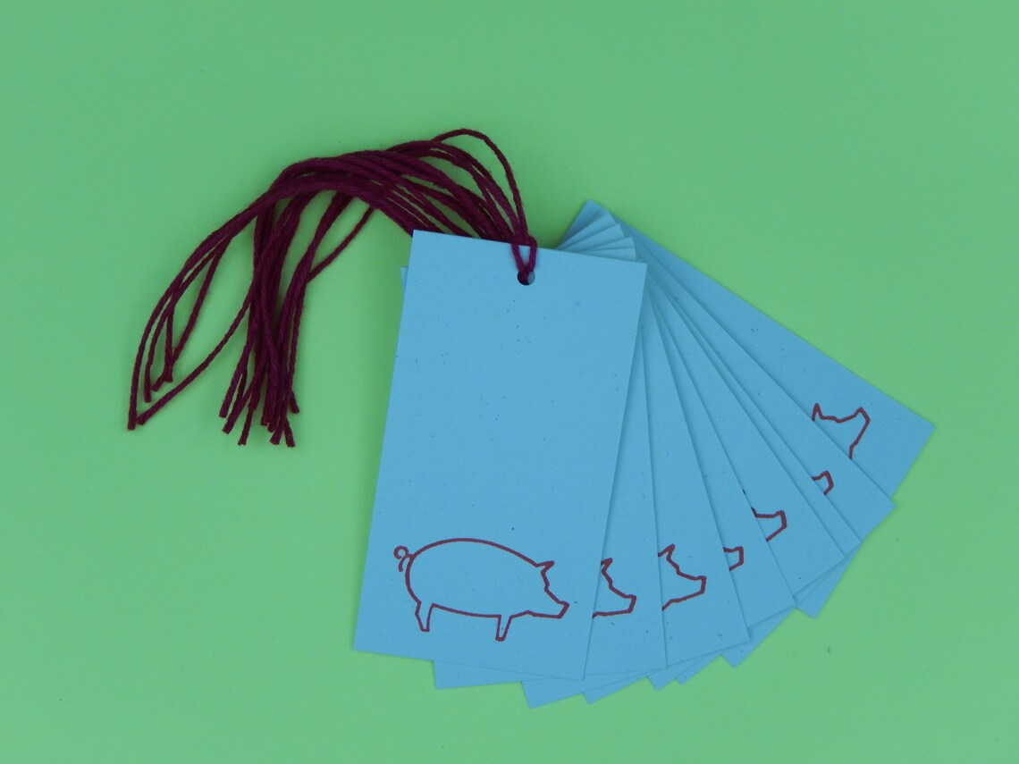 Pig Gift Tags / Handmade Letterpress Printed / Set of 8 Etsy