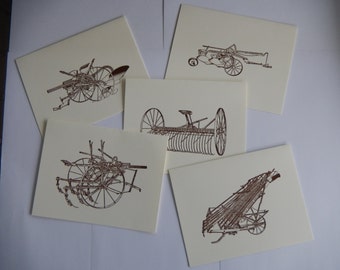 Letterpress Printed Vintage Farm Implement Note Card Set