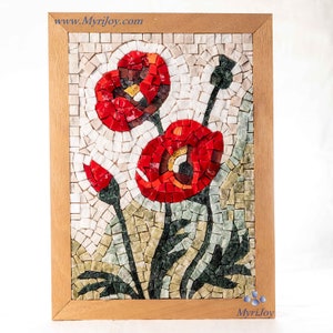 Mosaic kit DIY Poppies Stained glass mosaic tiles - Mosaics wall art - Craft kit for adults - Birthday/Wedding/Anniversary gift ideas women