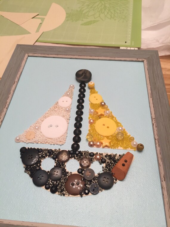5x7 sailboat picture made out of beads buttons etc the Etsy