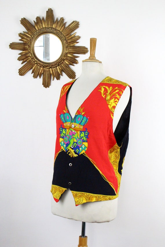 Sleeveless suit vest vintage baroque print coat o… - image 3