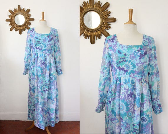 Vintage long floral empire waist 70's floral print