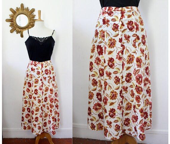 CACHAREL, skirt vintage long buttoned printed flor