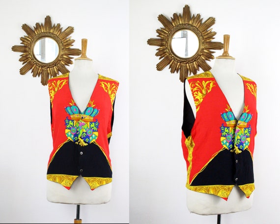 Sleeveless suit vest vintage baroque print coat o… - image 1