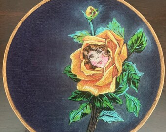 Flower Face, 6” embroidery hoop