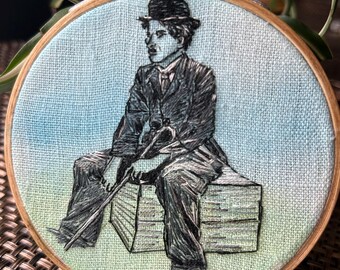 Charlie Chaplin, 4” embroidery hoop