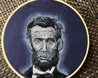 Abe Lincoln, 5” embroidery hoop