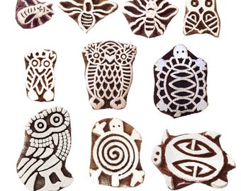 Animal Wooden Printing Stamps: DIY Henna Fabric Blocks (Set of 10)