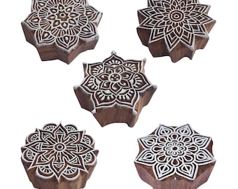 Mandala Wooden Printing Stamps: Henna, Fabric, Clay (Set of 5)