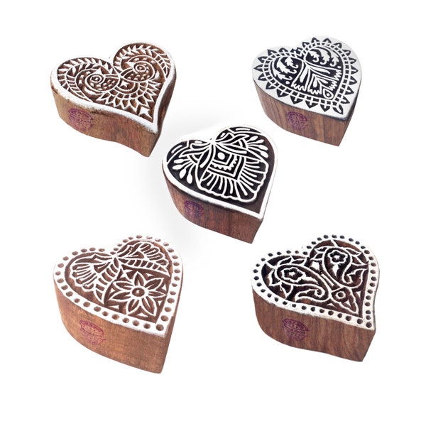 Crafty Pattern Heart and Floral Wood Block Stamps (Set of 5)