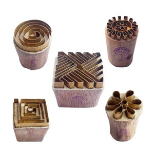 Floral Brass Printing Stamps: DIY Fabric, Clay Blocks (Set of 5)
