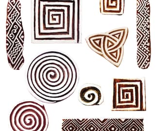 Royal Kraft Wooden Stamps for Block Printing on Saree Border, Textile, Clay, Pottery, Tattoo (Set of 10) MXtag0011