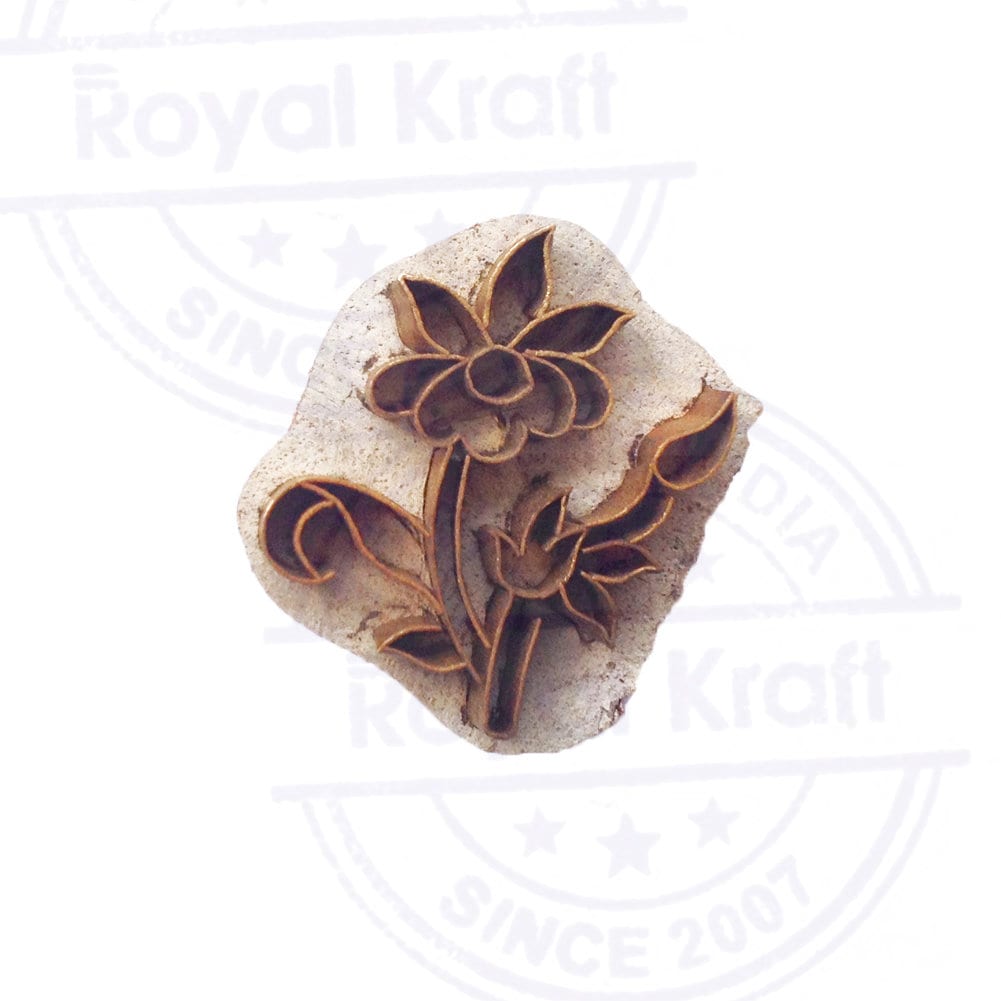 Trendy Printing Stamp Brass Lotus Shapes Wooden Clay Block