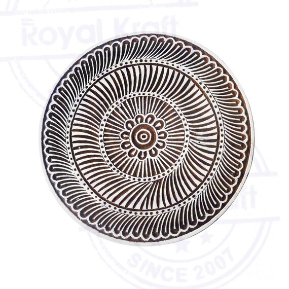 5 Inch Textile Large Printing Stamp Mandala Round Design Big Wood Block