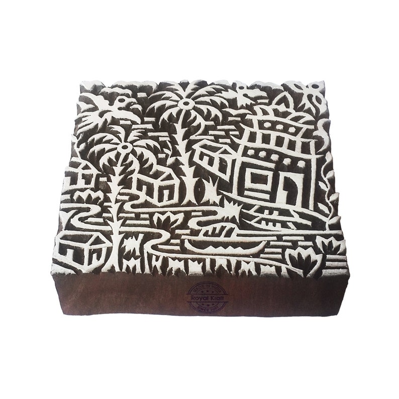 4 Inches Square Wooden Assorted Print Stamp Blocks for Textile Block Printing ESIC001-10