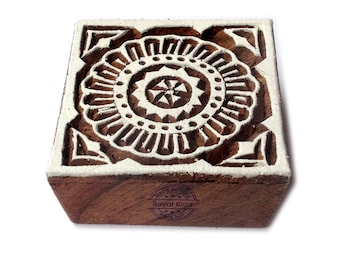 Hand Carved Wooden Printing Blocks Indian Textile Fabric Square Stamps THC021-30