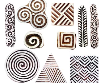 Royal Kraft Wooden Stamps for Block Printing on Saree Border, Textile, Clay, Pottery, Tattoo (Set of 10) MXtag0013