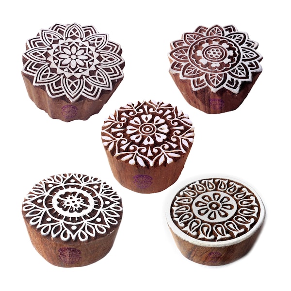 Designer Motif Floral and Mandala Wood Stamps for Printing (Set of 5) - Htag1114