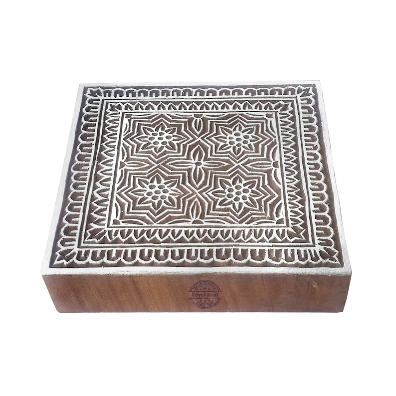 4 Inches Square Wooden Assorted Print Stamp Blocks for Textile Block Printing ESIC001-10