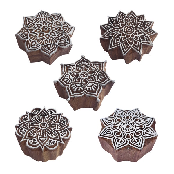 Mandala Wooden Printing Stamps for Block Printing (Set of 5)